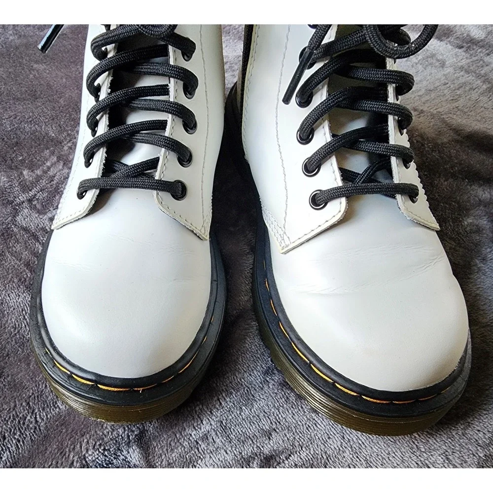 Dr. Martens 1460 White Junior Combat Boots Girls Size 12 Zip Up 25634